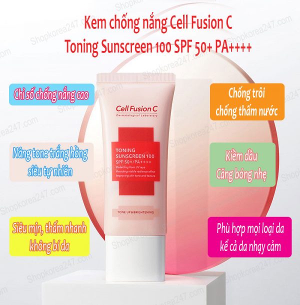 Kem chống nắng Cell Fusion C Toning Sunscreen 100 SPF 50+ PA++++ tuýp 50ml