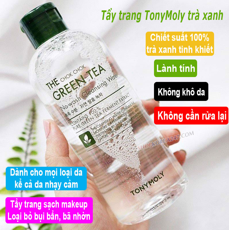 Nước tẩy trang trà xanh Tonymoly The Chok Chok Green Tea No-wash Cleansing Water 300ml