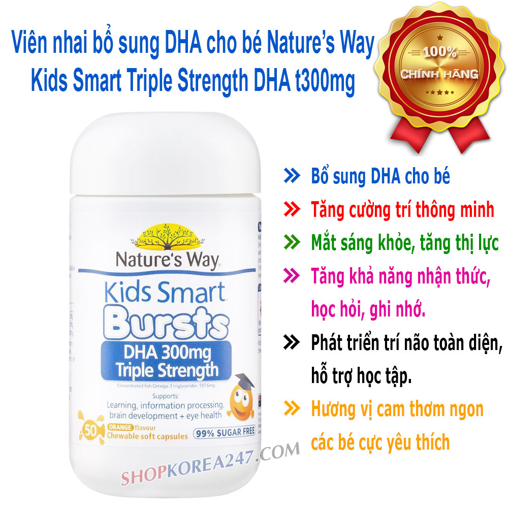 Viên nhai bổ sung DHA cho bé Nature’s Way Kids Smart Triple Strength DHA 300mg