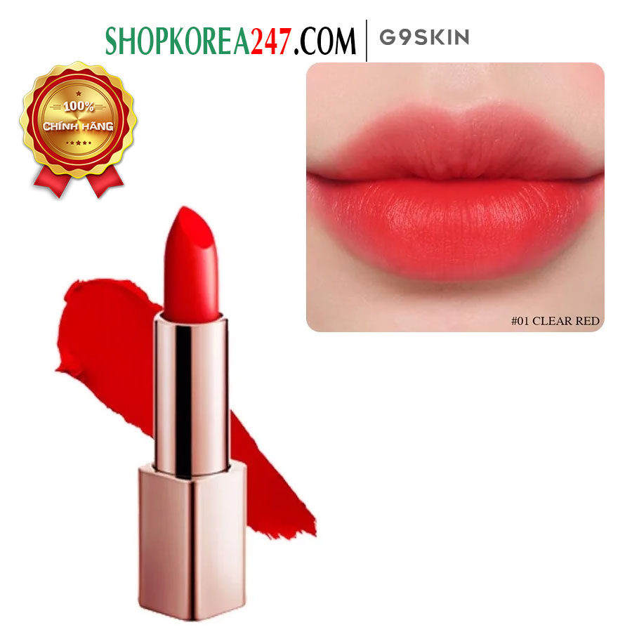 Son Thỏi Lì Mịn, Vỏ Vàng Cao Cấp G9Skin First V-Fit Lipstick #01 Clear Red